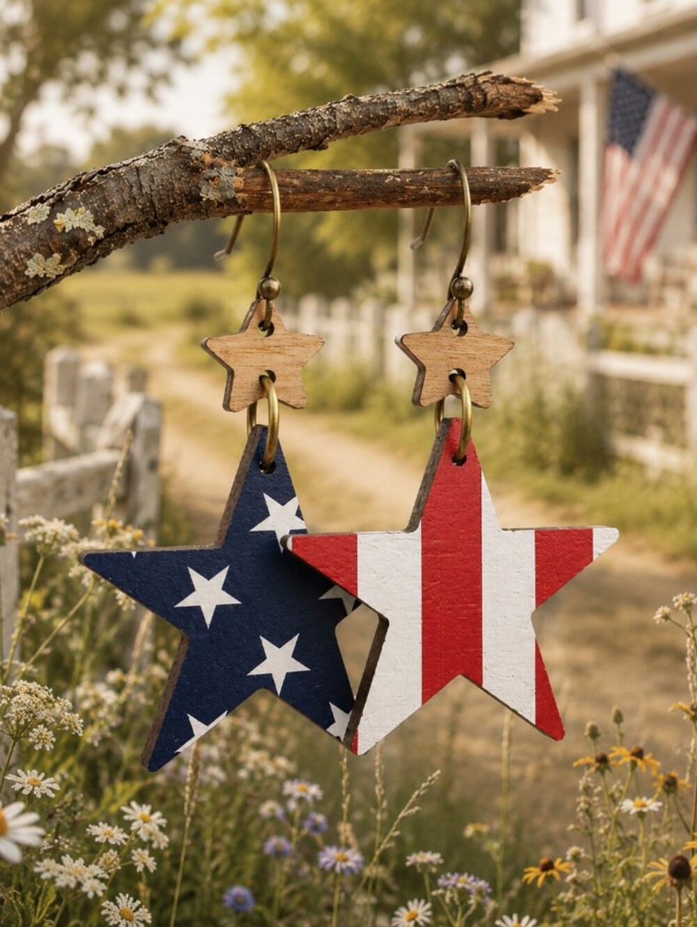 Star Earrings Patriotic Americana Nostalgia Red White & Blue Hand Crafted